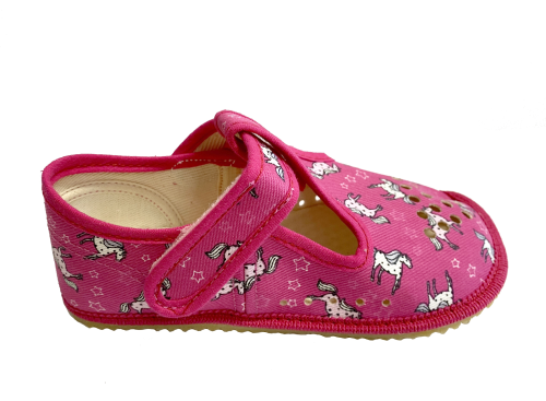 Beda barefoot papučky Růžový koník s větracími otvory - širší
