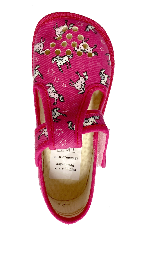 Beda barefoot papučky Růžový koník s větracími otvory - širší