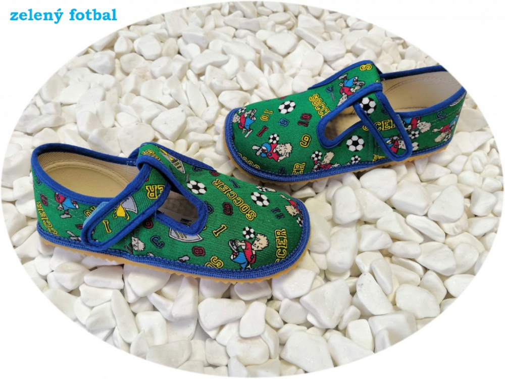 Beda barefoot papučky zelený fotbal