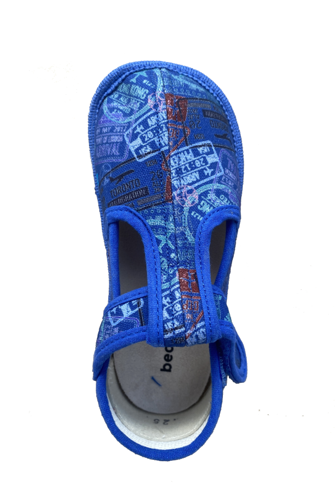 Beda barefoot papučky Modré nápisy - užší typ